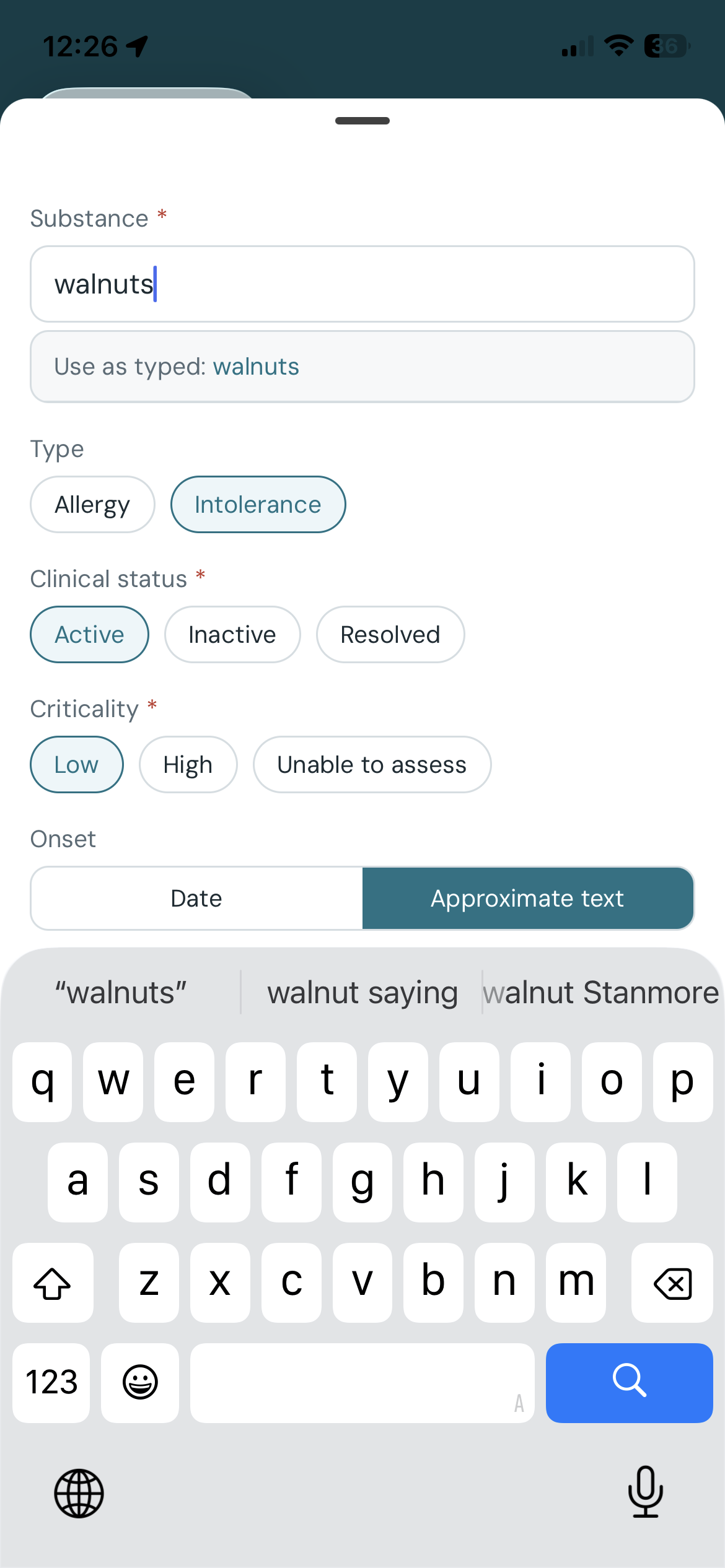 Add allergy form