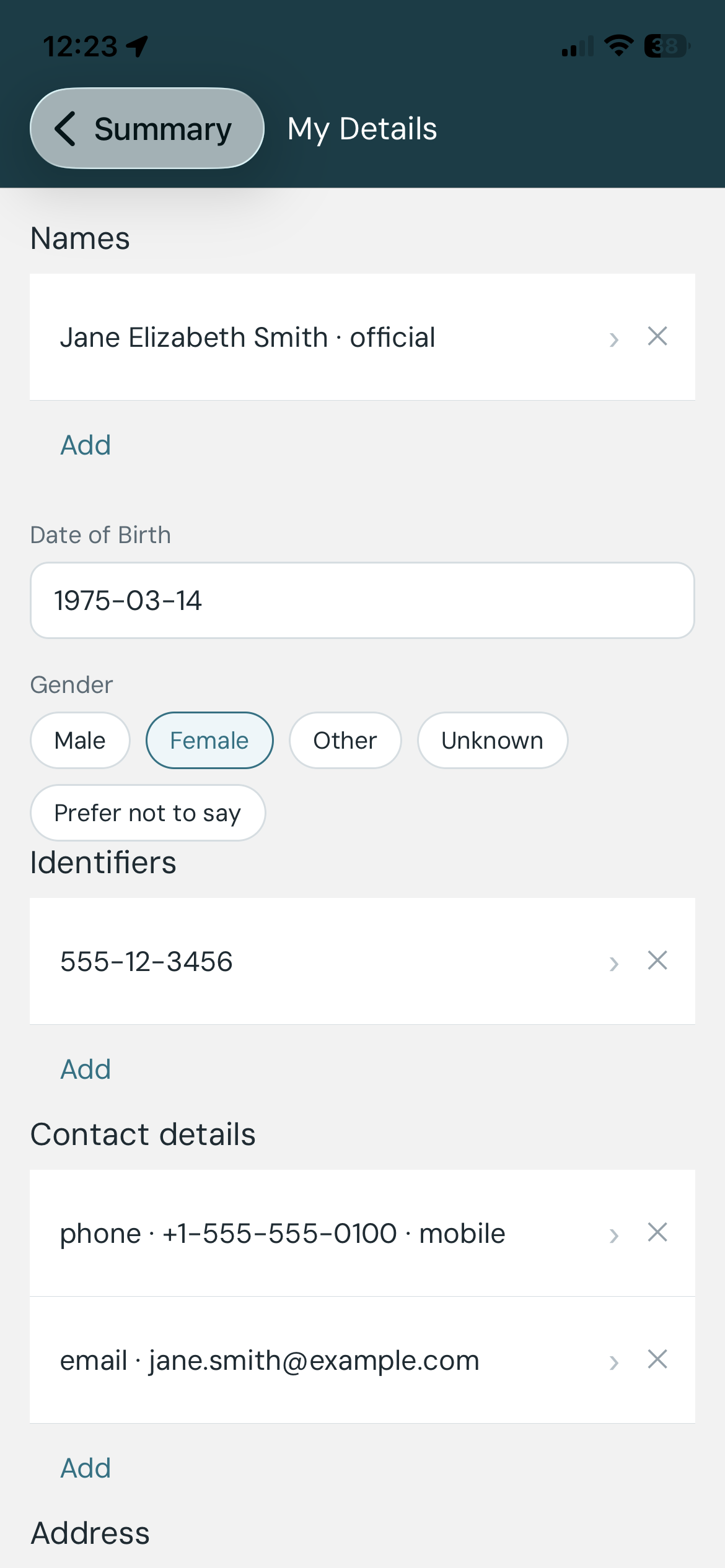 My Details screen
