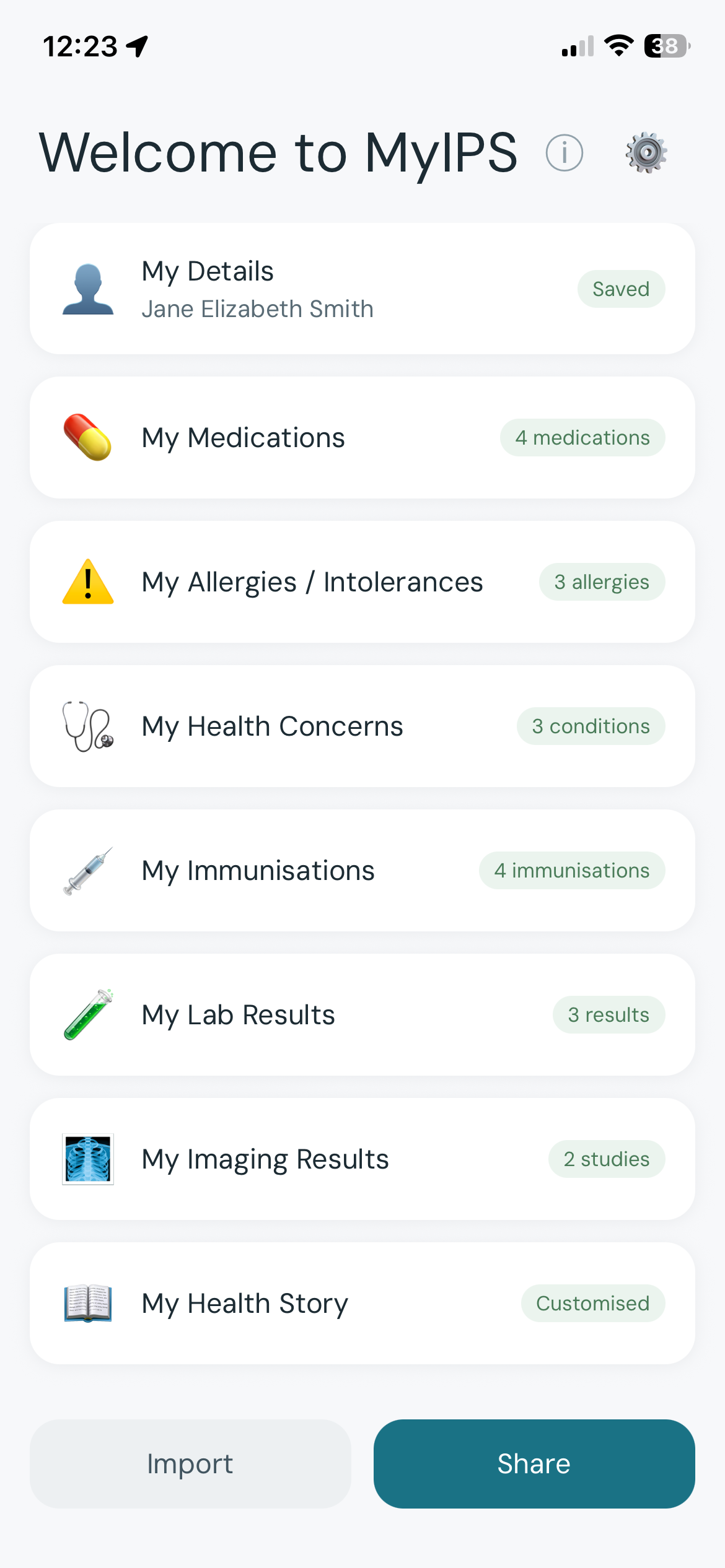 Summary screen
